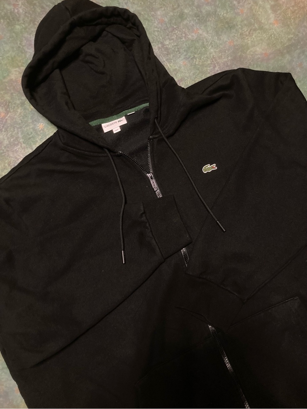 Lacoste 3XB 3XL Black Full Zip Hoodie Sweatshirt, Heavy Thick Fleece